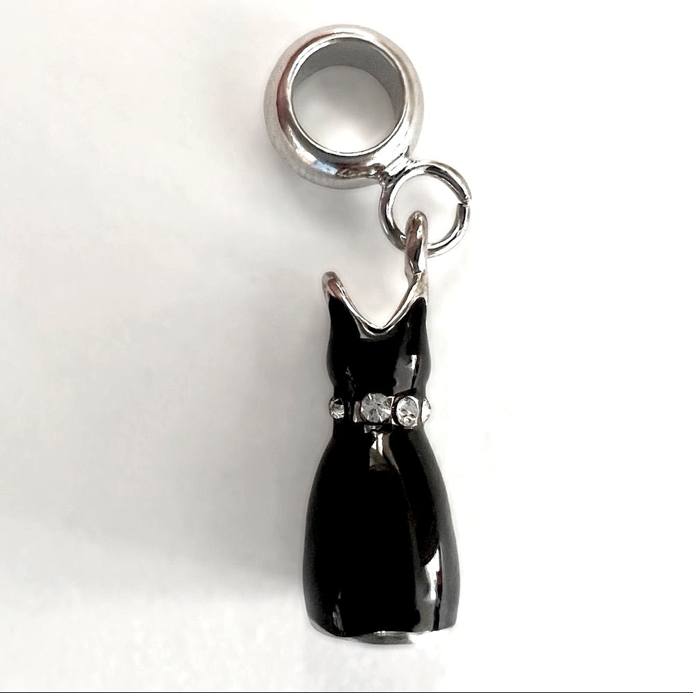 Silver Little Black Dress Rhinestone Dangle Charm